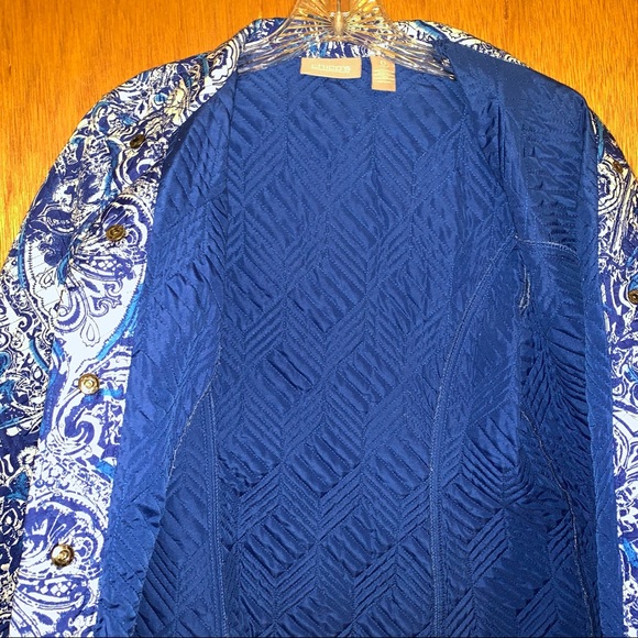 Women’s 0 (S / 4) CHICO’S Royal Blue White Paisley Light Spring Quilted Jacket - Picture 13 of 15